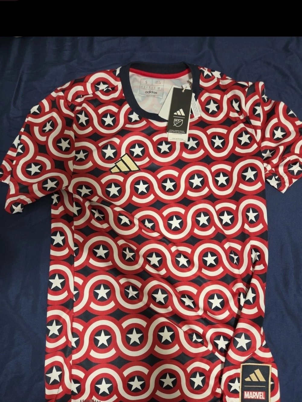Adidas Men’s Red Navy Star-Pattern Soccer Jersey